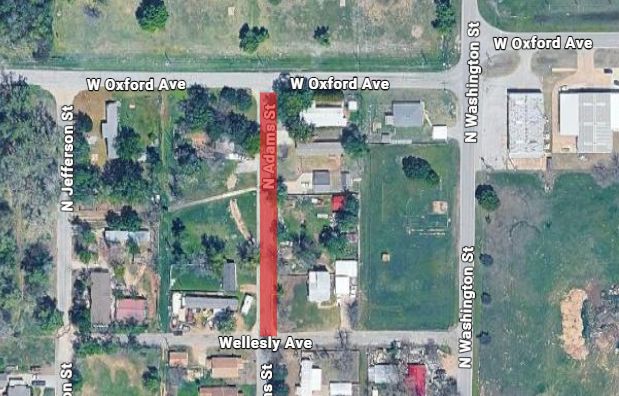 Map for Road Closure on a Portion of North Adams for Asphalt Repairs